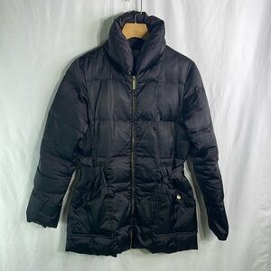 Laundry by Shelli Siegel, black mandarin collar satin down jacket: